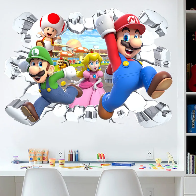 Super Marios Cartoon Wallpaper Mario Bros Luigi Yoshi Toad Anime Figures Home Sticker Decorate Applicable To Living Room Bedroom