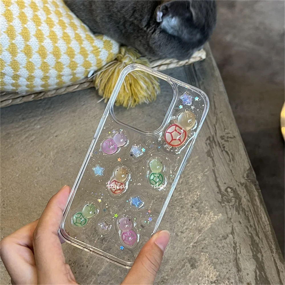 جراب هاتف شفاف من السلاحف الكرتونية المتوهجة في الظلام ، غطاء خلفي من السيليكون الناعم ، دمية ثلاثية الأبعاد لطيفة ، آيفون 16 ، 15 ، 13 ، 14 ، 12 ، 11 برو ماكس ، بلس