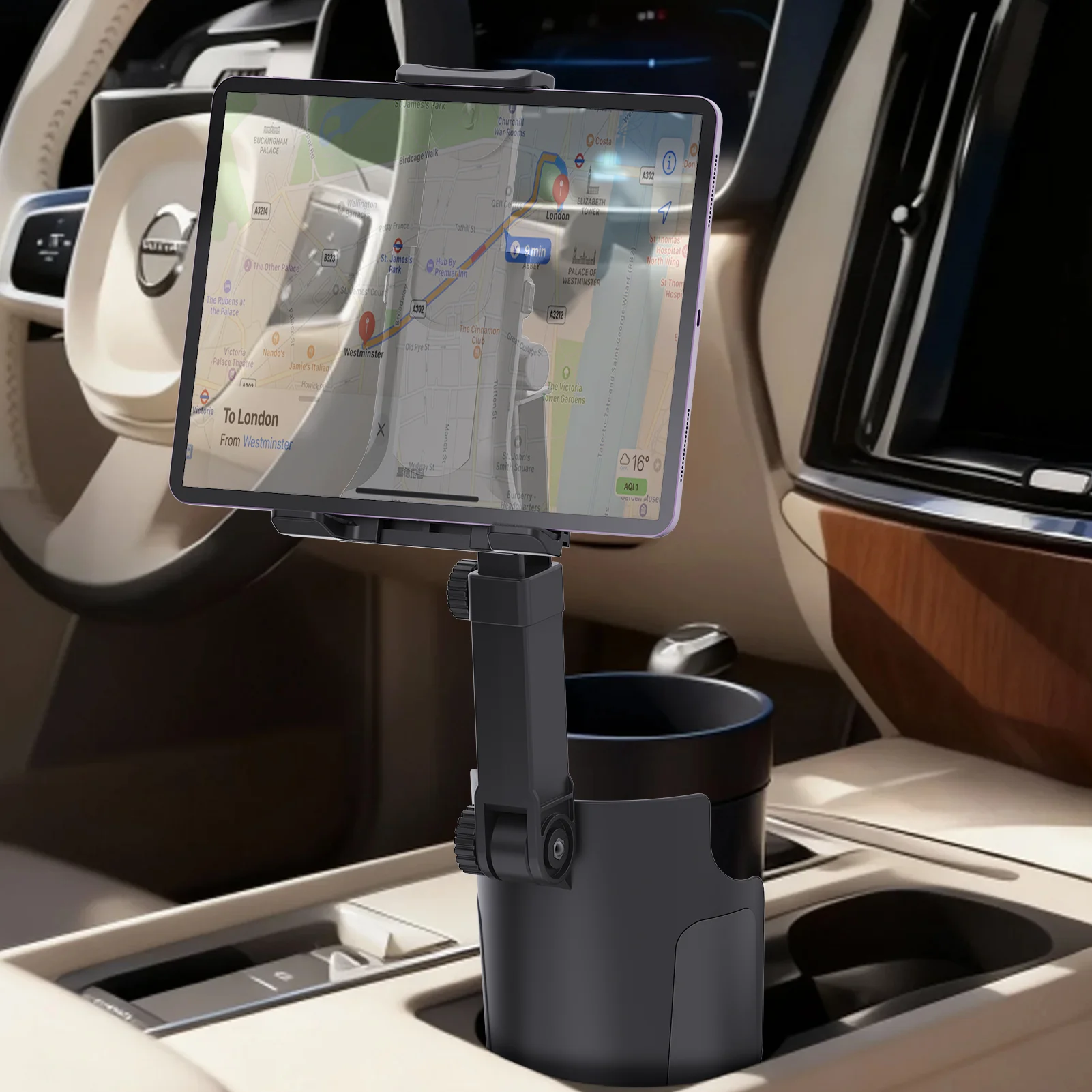 Adjustable Car Cup Holder Tablet Stand, 4-12 Inch Phone and Tablet Mount, Secure Cup Base for Navigation and Viewing in Vehicle