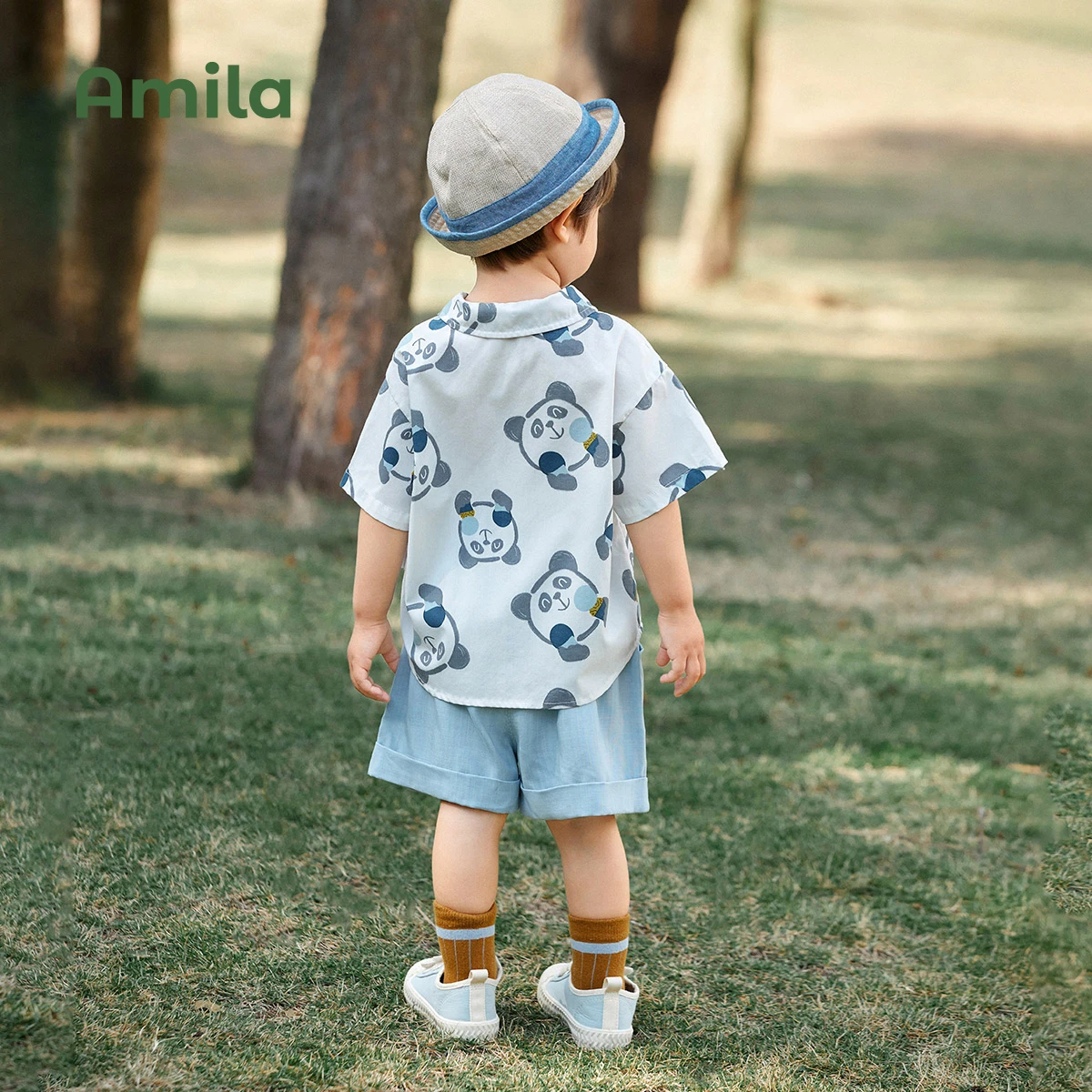 Amila Baby Boy Clothing Sets 2023 Summer New Cute Full Print Panda Shirt and Shorts Two-piece Suit Cool Breathable Kids Clothing