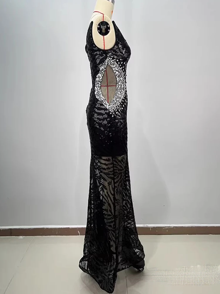 Wysokiej jakości seksowna sukienka z elastycznej siateczki z gorącym tłoczonym wzorem 2025 Nowa moda niestandardowa odzież damska