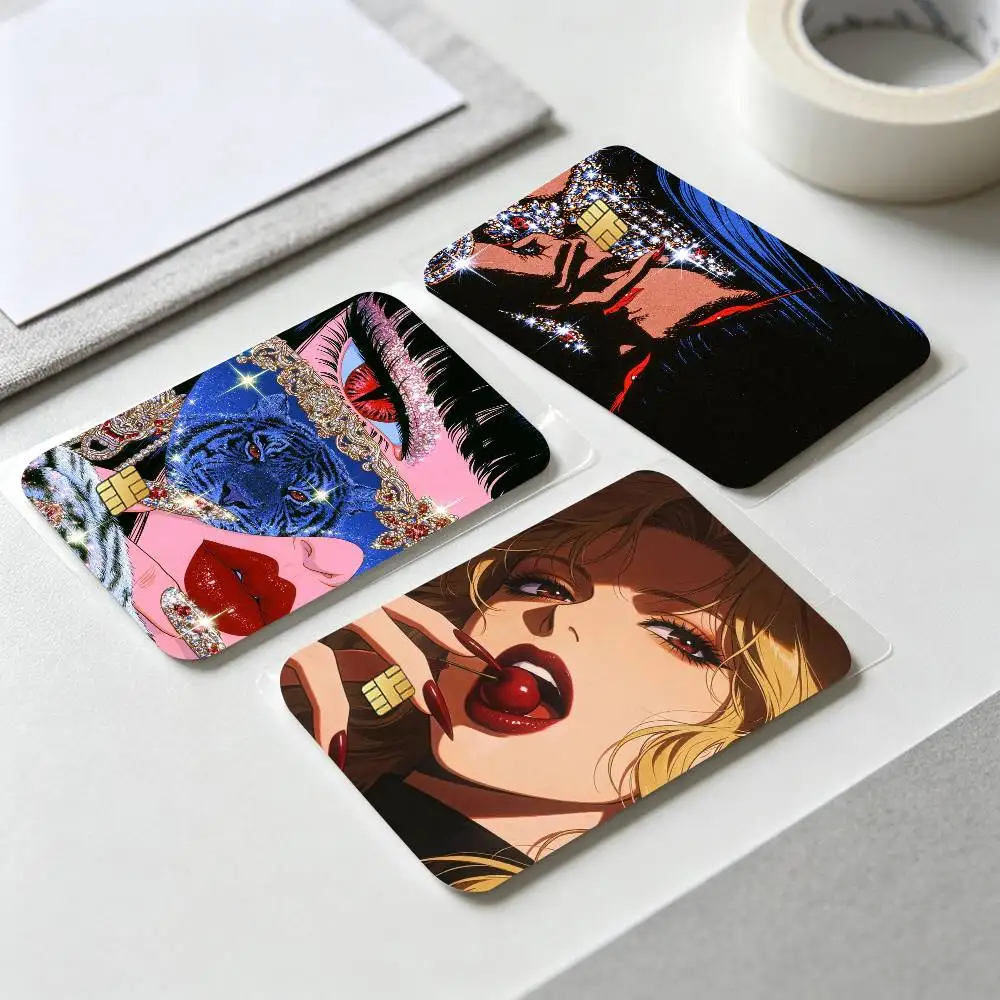 Glamorous Cartoon Famale Retro Fashion Card Stickers for Bank Access Protective Waterproof Film Cover Sticker Surprise Gift