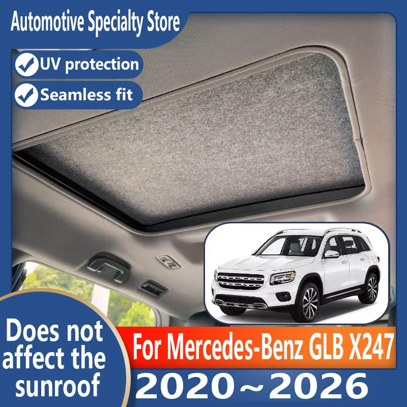 

For Mercedes-Benz GLB X247 2020~2026 25 Car Panoramic Sunroof Insulation Roof Visor Electrostatic Adsorption Suede Fabric Anti-U