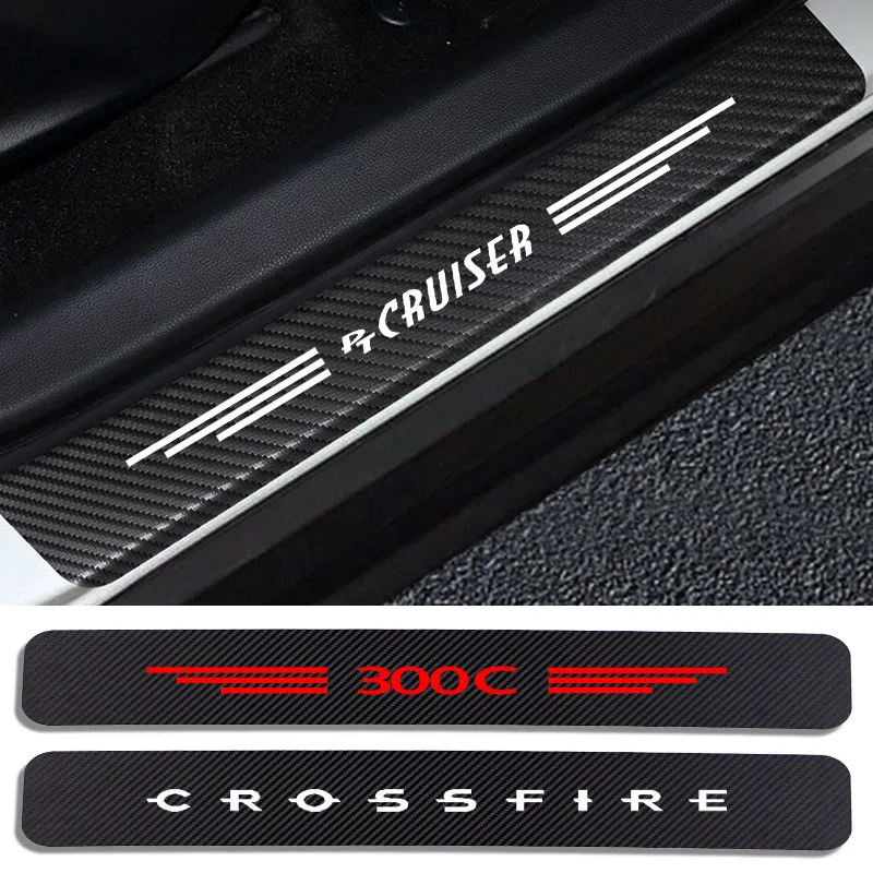 4PC Car Sill Sticker For Chrysler 300 300C hemi  Aspen Crossfire Pacifica PT Cruiser Sebring Auto Accessories Carbon Fiber Decal