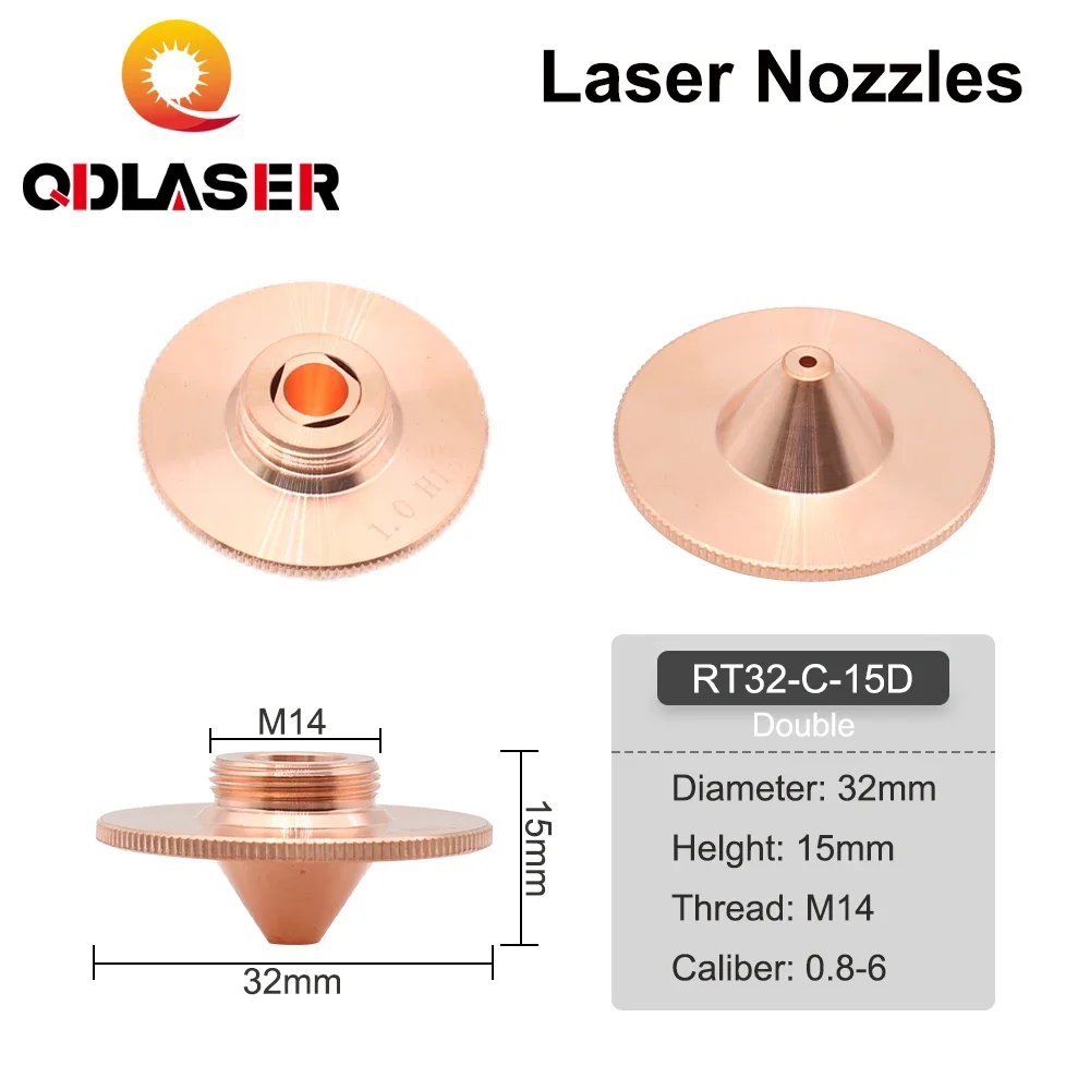 QDLASER C Type TQ Laser nozzles Dia.32 H15 Single Layer Chrome-Plated Double Layers Caliber 0.8-5.0mm for Cutting Head