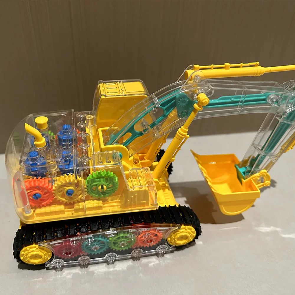 Construction RC Excavator Toy for Boy Remote Control Transparent Gear Electric Excavator Truck Model Engineering Vehicle Car Toy