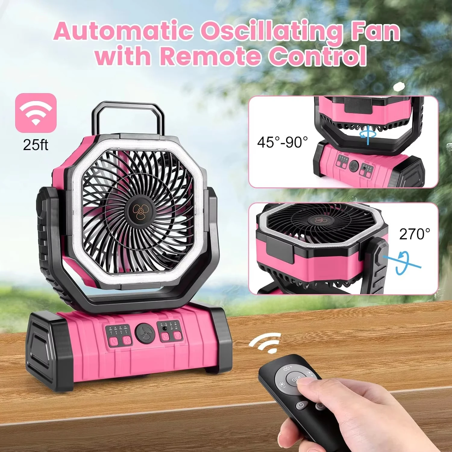 20000mAh LED Lantern Camping Fan Remote Control 360° Oscillation 4 Speed Settings Timer Function Rechargeable Battery Powered