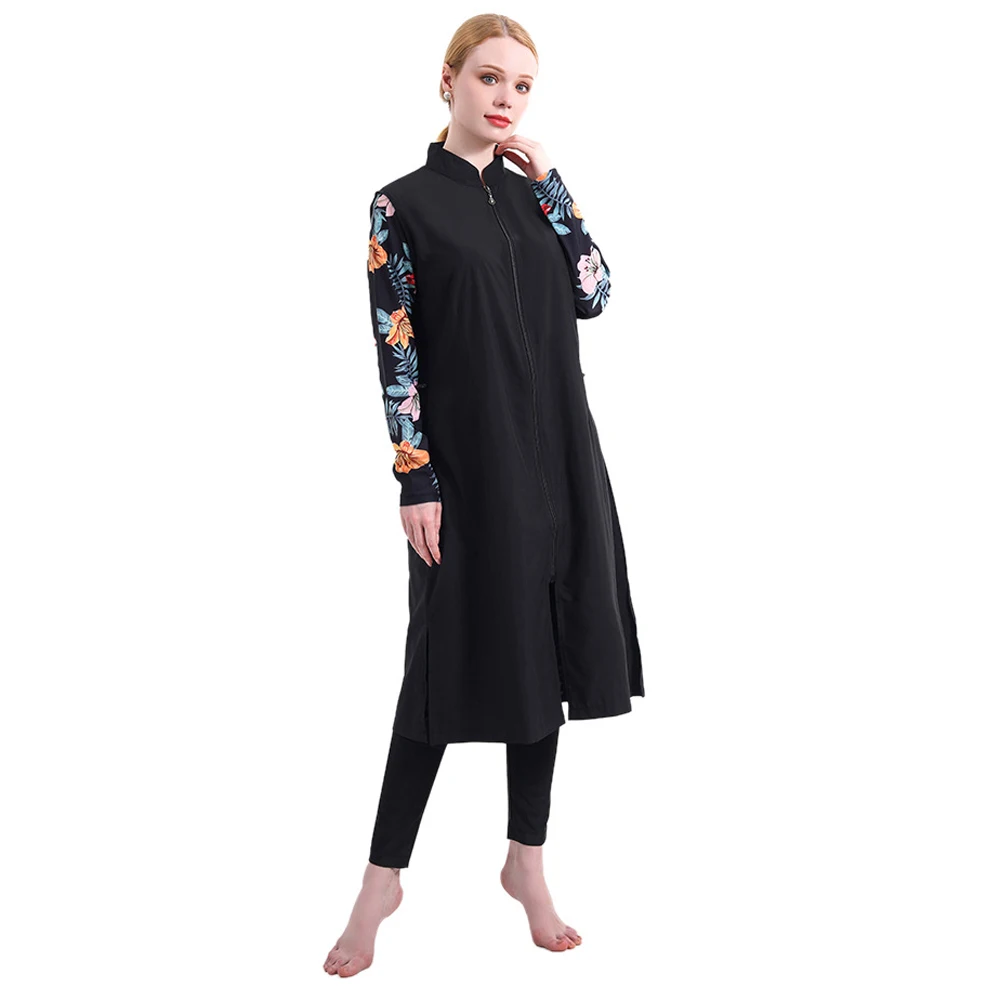 Imagem -04 - Muçulmano Modesto Burkini Feminino Manga Longa Impressão Maiô Capa Completa Maiô Islâmico Beachwear Trajes de Natação Conjunto