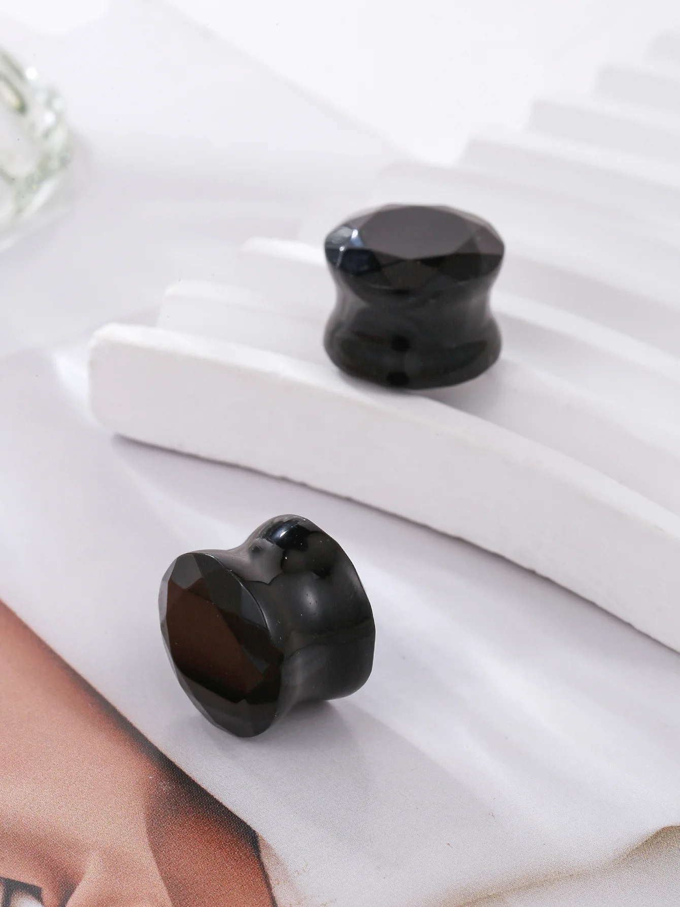 2 Stück klare facettierte Doppel-Flare-Glasstopfen, Ohr-Pearing-Tunnel, Ohr-Expander, Körperschmuck, 6–19 mm – Detail 7