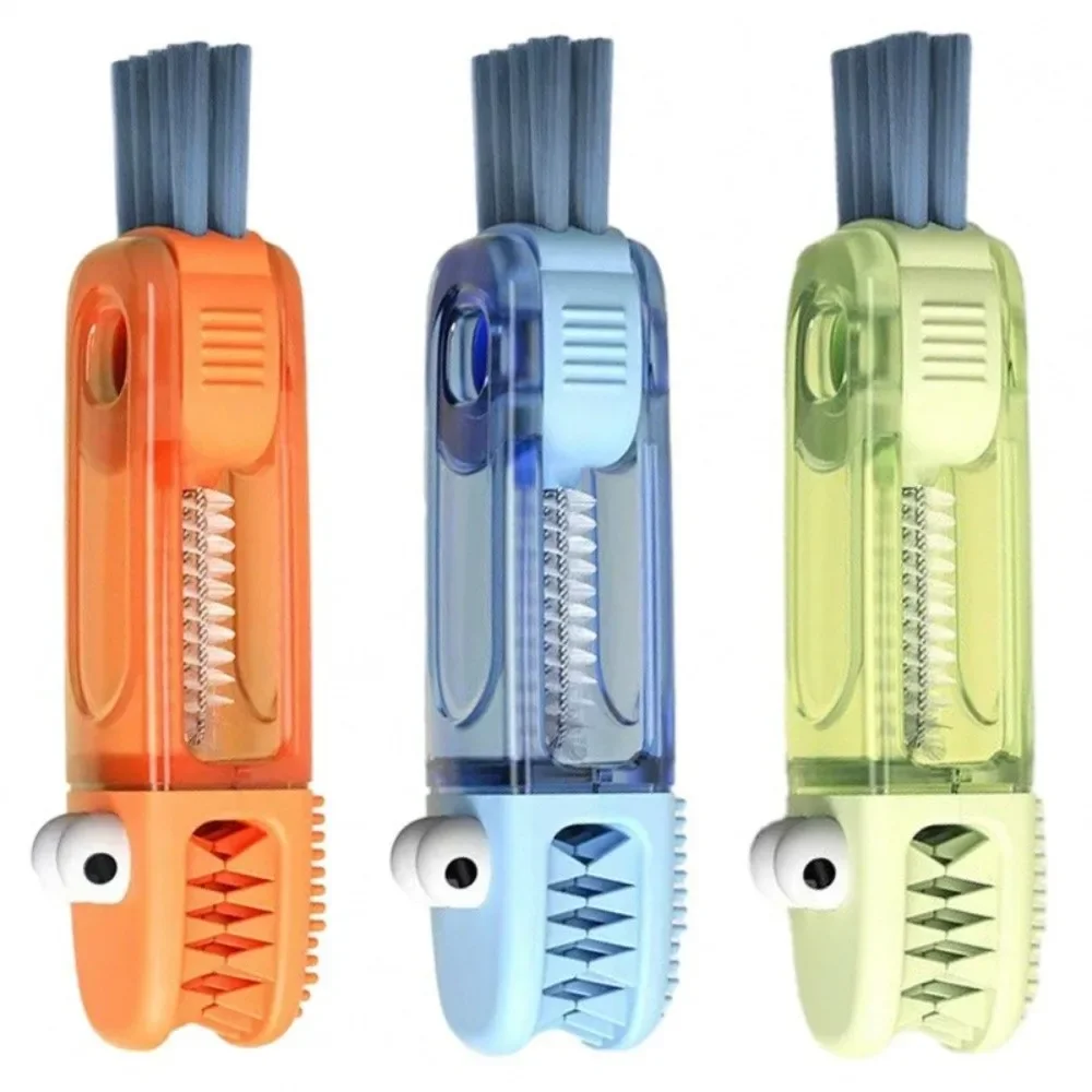 3 in 1 Cup Lid Cleaner Brush Portable Rotatable Bottle Gap Cleaner Multifunctional Little Crocodile Shape Straw Cleaning Brush