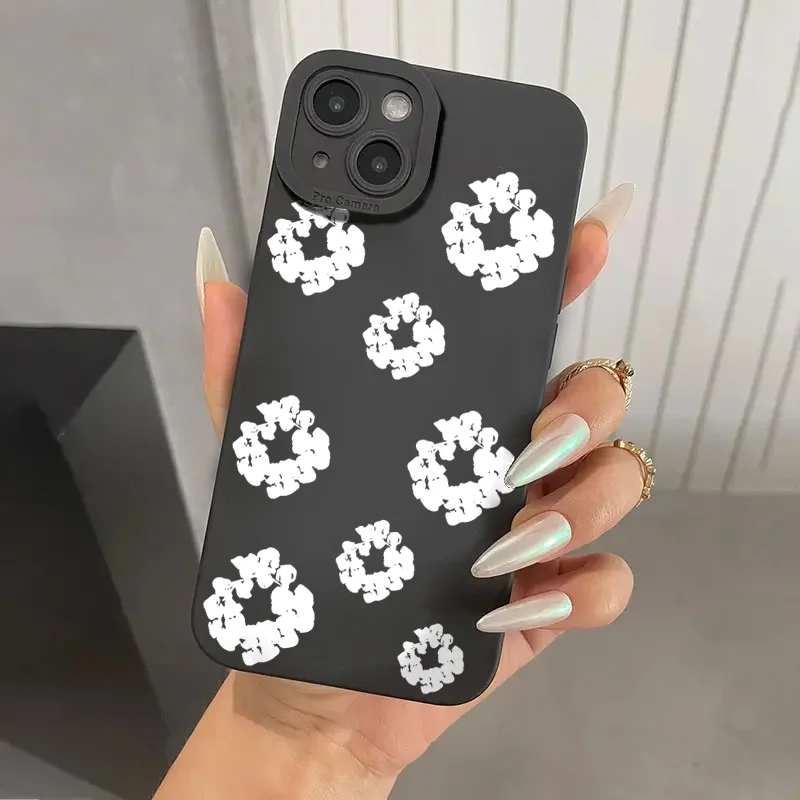 Case For iPhone 16 Cases iPhone 15 11 12 13 14 Pro Max X XS XR 7 8 16E 15 Plus Black Stylish Flower Patterned Design Phone Cover image 2