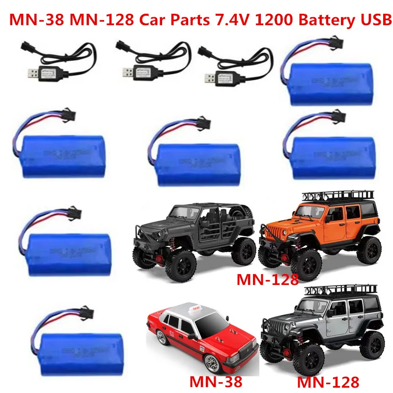 

MN-38 MN-128 MN38 MN128 High Speed Remote Control RC Car Truck Spare Parts Accessories 7.4V 1200Mah Battery USB