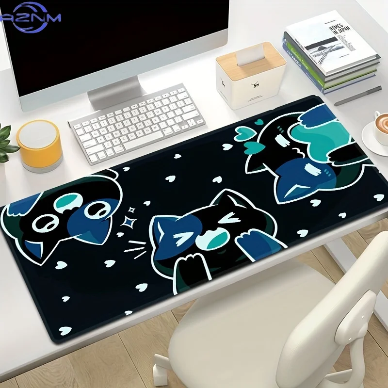 1pc a Thickened Anti-Slip Gaming Mouse Pad And Desk Mat Featuring an Adorable Blue And Black Cat Design with Chibi Tuxedo Cats,