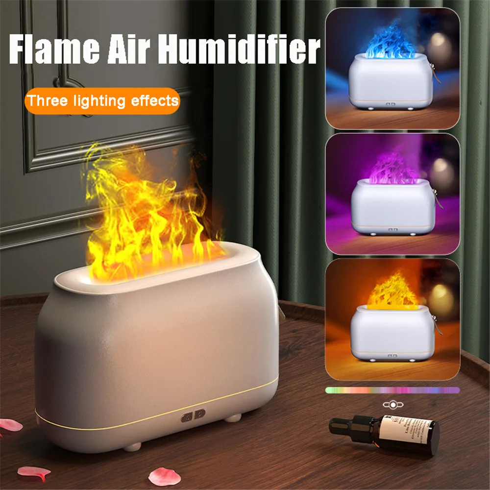 

180ml Flame Air Humidifier Essential Oil Aroma Diffuser With Realistic Fire Night Light Humidifier Flame Aromatherapy Machine