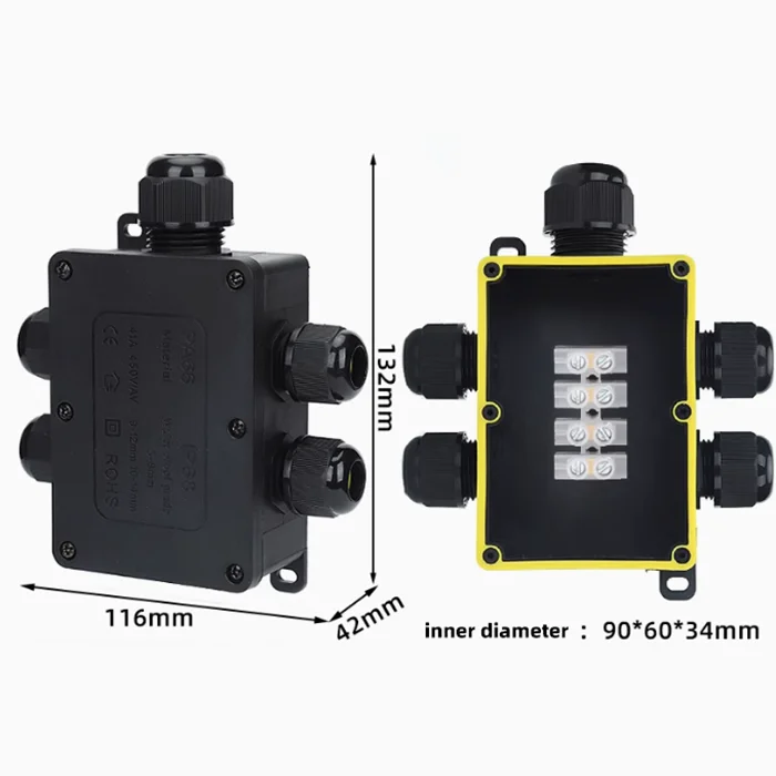 Mini Plastic Waterproof Junction Box, IP68-rated, Outdoor Rainproof Wire Splitting Box, in Black Nylon, with Flame-retardant Hin