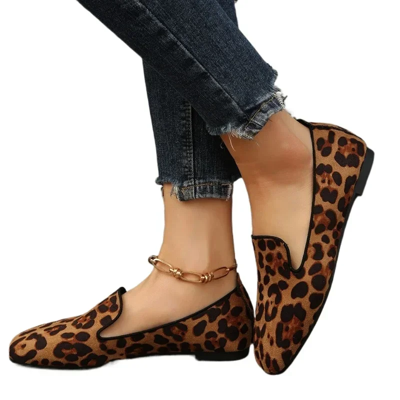 

Leopard Print Shallow Casual Loafers Flats Slip-on Women's Shoes High Quality Round Toe Flat with Spring/autumn Sports Shoes