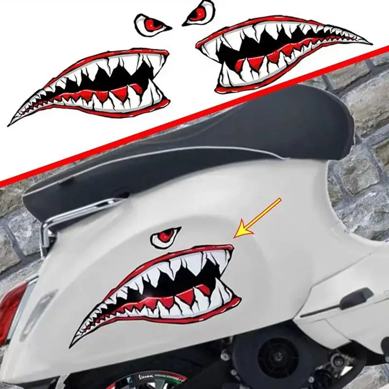 Shark Mouth Car Sticker Reflective Shark Teeth Door Side Door Decoration Fashion Waterproof Car Cool Refiting Exterior Decal For