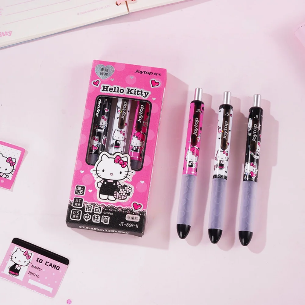 Genuine Sanrio Hello Kitty 3Pcs Protective Sleeve Gel Pen Set Red Pink Smooth Writing Pen Student School Stationery Gifts