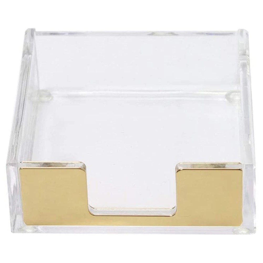 Superior-Acrylic Sticky Notes Pad Holder Desktop Organizer 3.5X3.3 Inch Memo Holder For Office Home Desk Supplies(Gold)