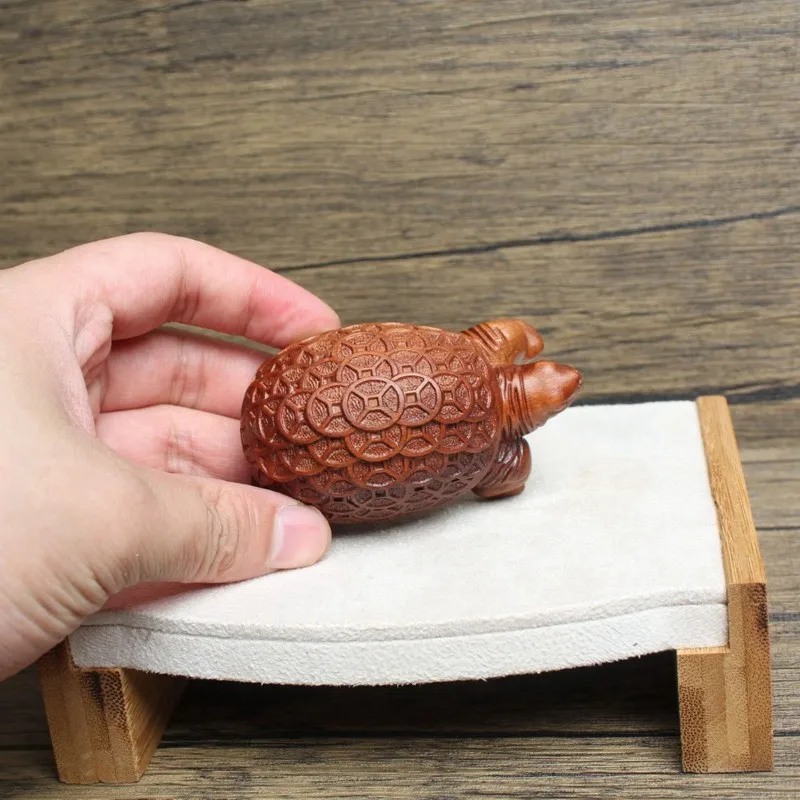 B05C-Carved Wood Turtle Figurine Decoration For Office Good Omen Money Turtle Statue Feng Shui Wealth Lucky Ornament