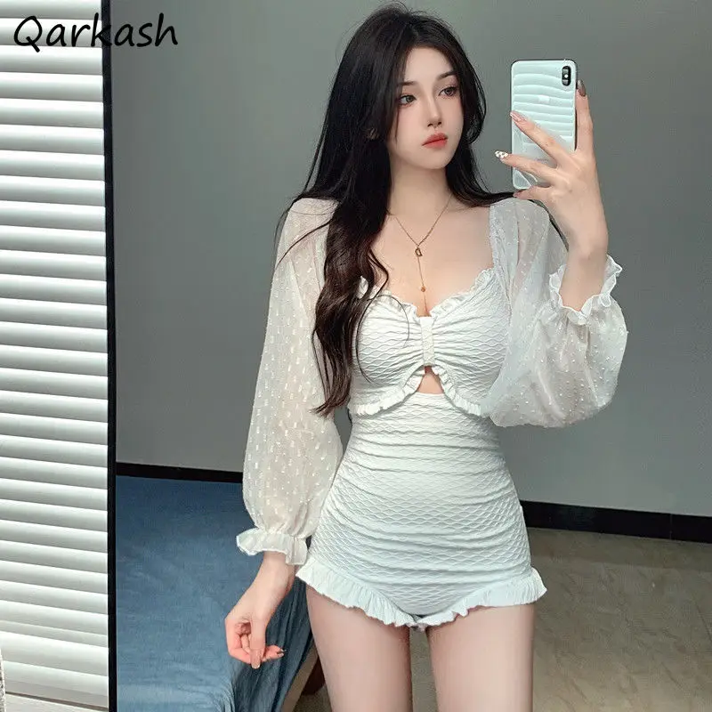 Cover-ups Women Sheer Girlish Bathing Simple Tender Teens Sweet Bandage Beach Stylish Sexy Swimwear Slim Holiday Mujer Backless