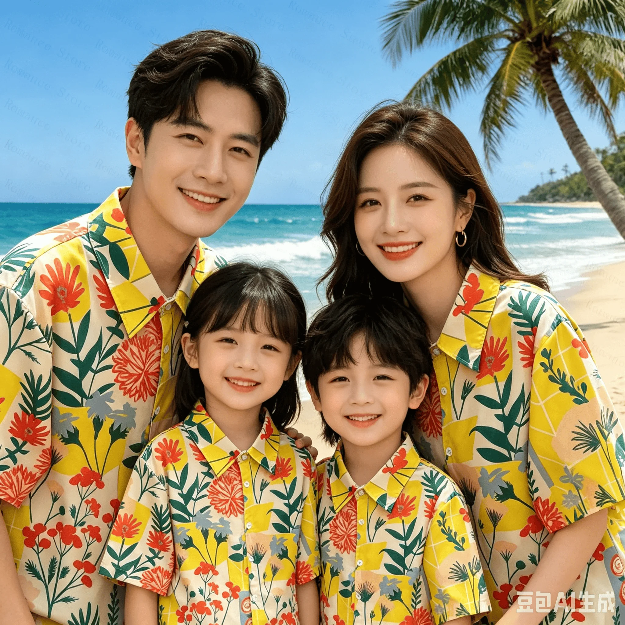 

Men Printed Beach Vacation Parent-child Hawaiian Short Sleeved Shirt with Tropical Watermelon Pattern Shirt Summer Loose Trendy
