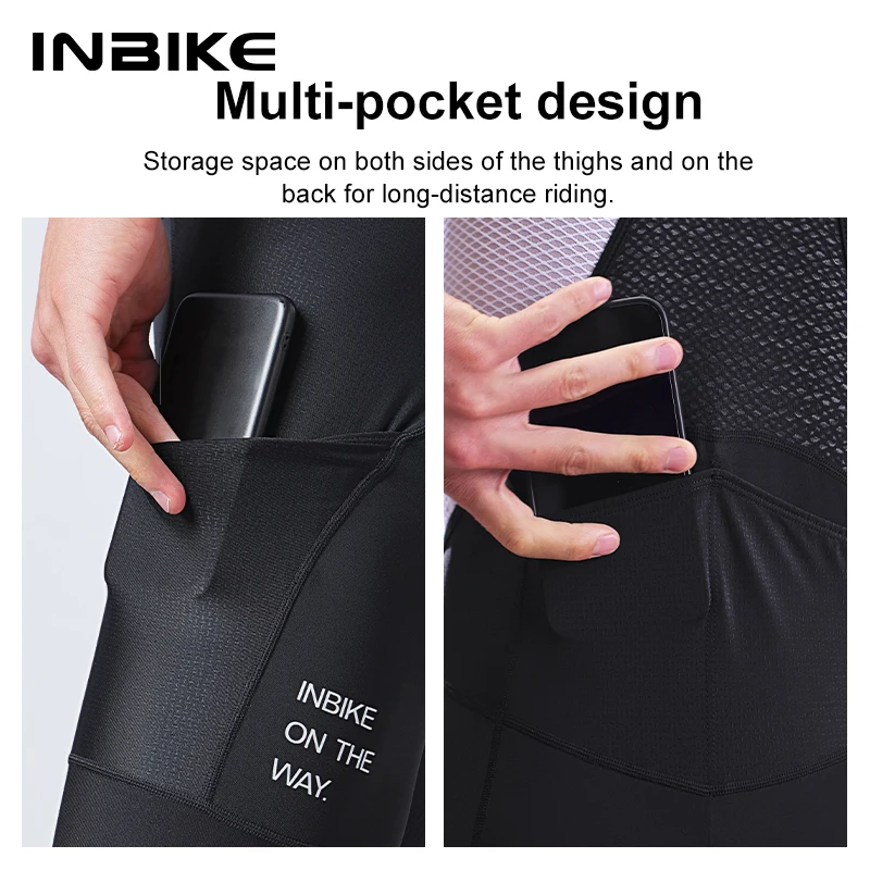 INBIKE Summer Men Cycling Shorts Seamless Bicycle Bib Pants Man Comfortable  Cycling Pants Road Bike Reflective with 4 Pockets