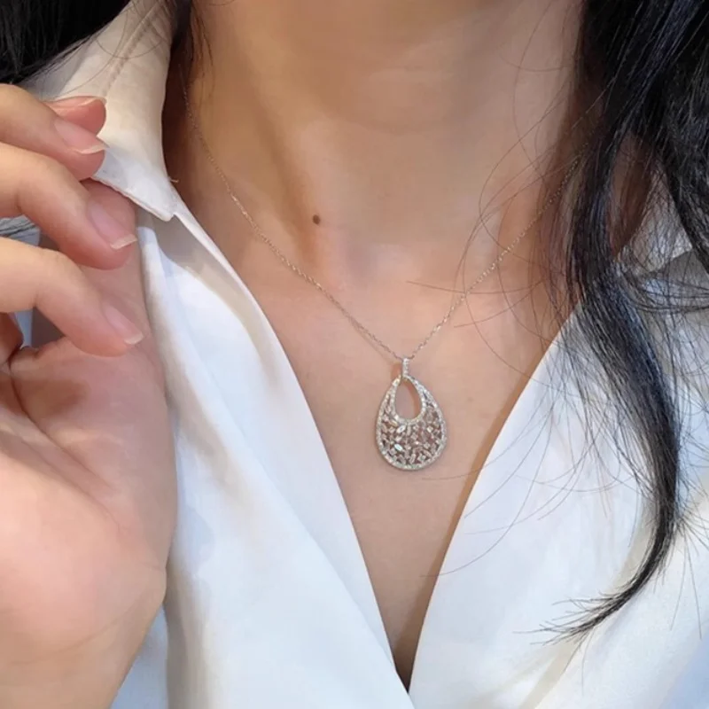 CAOSHI Uniquely Designed Large Teardrop Shaped Pendant Necklace Luxurious Silver Color Women Neck Accessories Engagement Jewelry