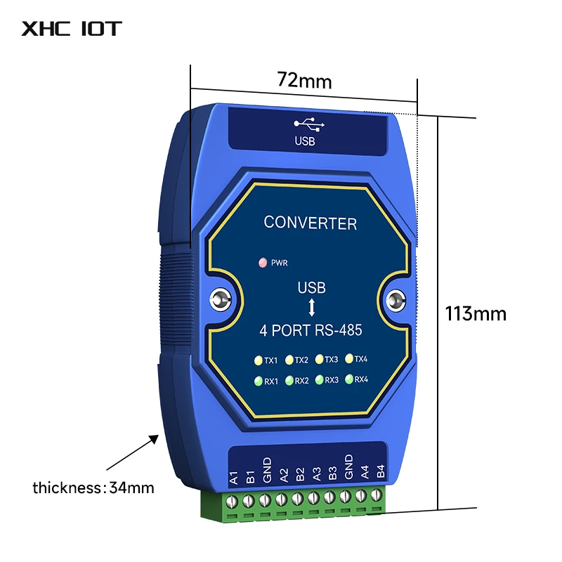 USB to RS-485 Serial Port XHCIOT E810-U41S 4 Serial Ports Converter USB-C Interface High Protection 12M Rate Industrial Grade