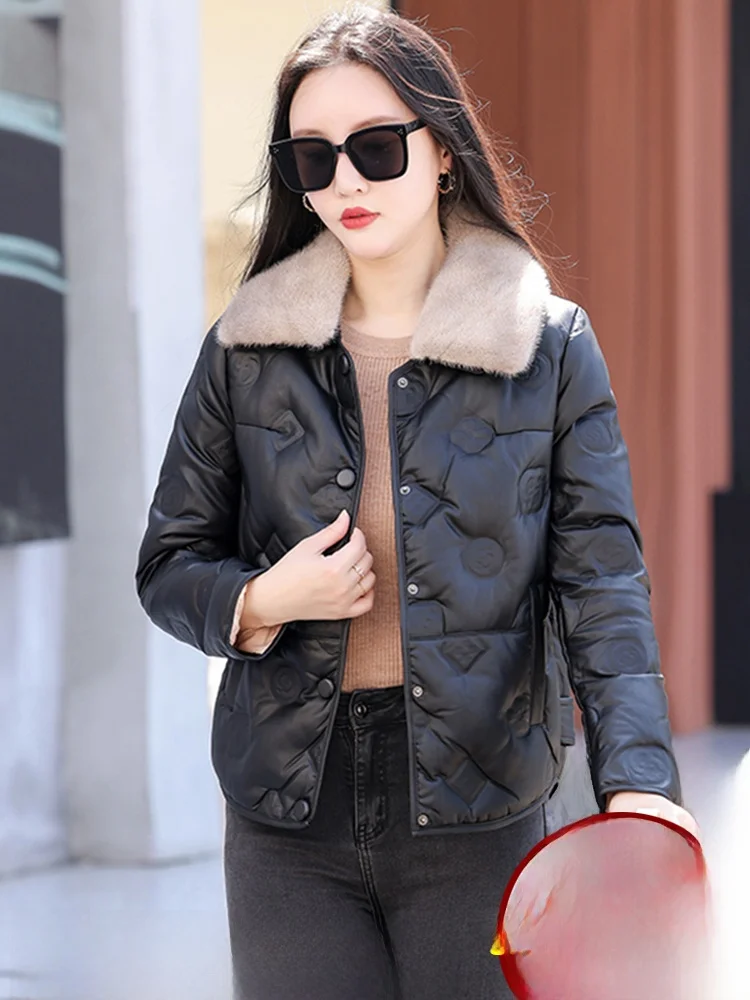 

Ning Genuine Leather down Jaet Women's ort Sle 2025 Winter New eepskin Coat Mink Fur Leatherwear Coat