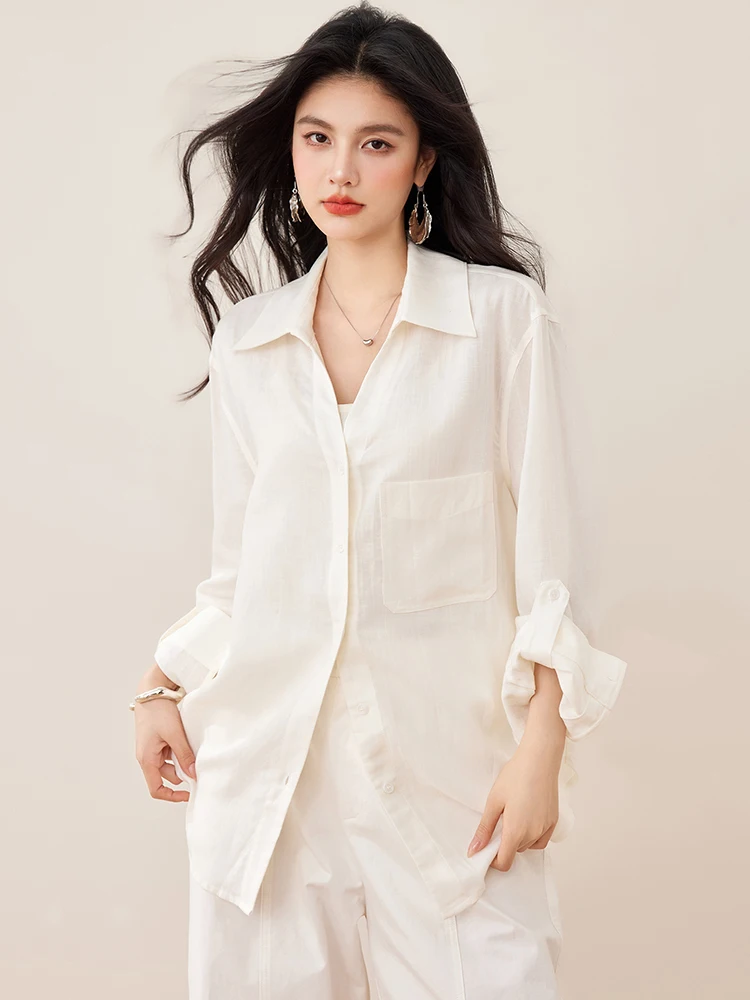 

2025 New Spring Simplicity Loose Shirt Women Fashion Solid Color Polo-Neck Long Sleeve Shirts Ladies Casual Sunscreen Tops