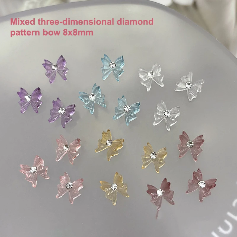Breloques rondes en strass pour nœud d'ongles, 20 pièces, bijoux en cristal Transparent glacé, ruban en résine de diamant, gemmes pour accessoires d'ongles