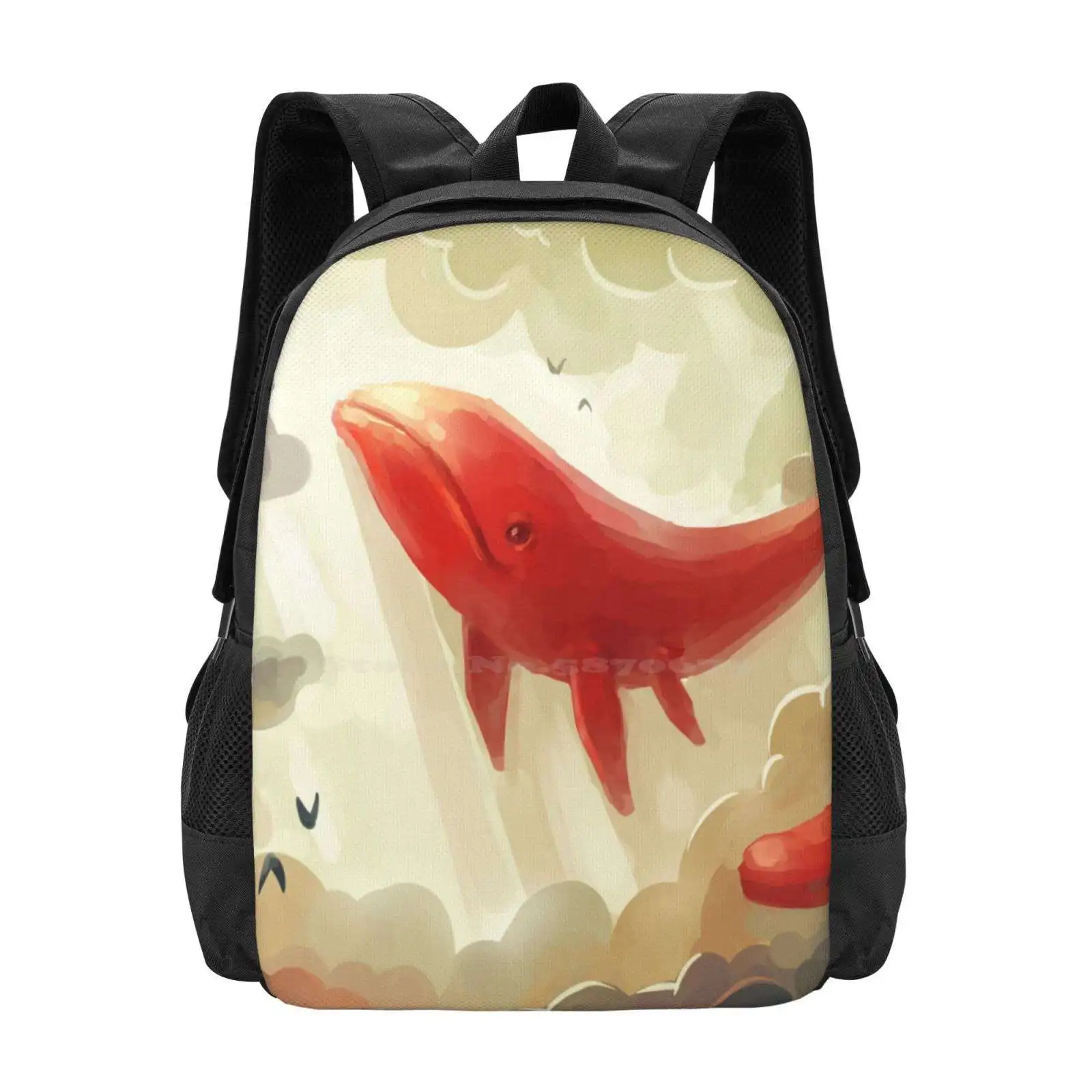 Deep Sky Fashion Pattern Design Travel Laptop School Backpack Bag Whale Sky Clouds Sun Birds Dawn Fantasy Nursery Animal