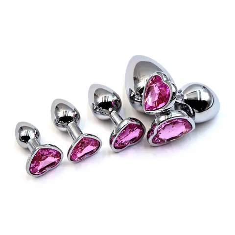 5Pcs Set Luxury Metal Butt Plug Heart Shaped Anal Trainer Crystal Diamond Base Anal Plug Kit Adult Sex Toys For Women Men Couple