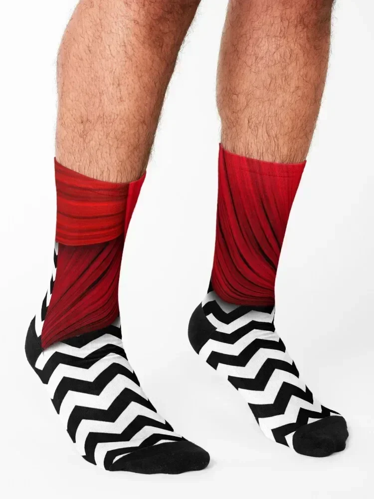 Twin Peaks Red Curtains Black and White Chevron Socks retro man Children's kids Socks Male Women's