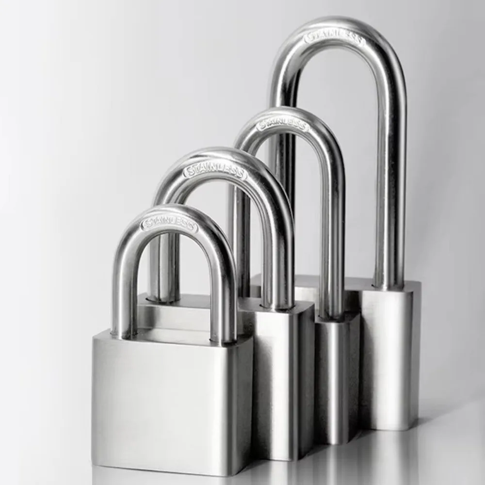 قفل باب من الفولاذ المقاوم للصدأ 304 قفل فضي عالي التحمل مضاد للصدأ مع 4 مفاتيح أقفال أمان مضادة للالتقاط