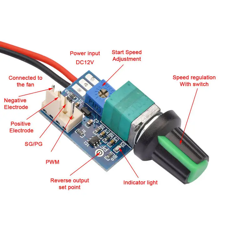 DC12V Manual Four-Wire PWM Fan Speed Motor Controller Board With Knob Switch Electrical Equipment Governor Module Power Supply