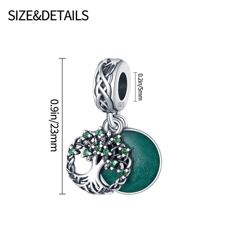 2024 Hot Sale Green Tree Of Life Shape Charm Bead Fits Pandach Bracelet Women Silver Pendant Beads DIY Jewelry Gift