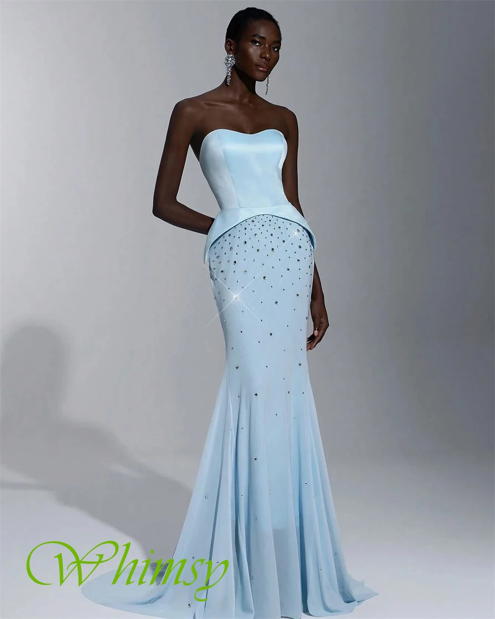 Customized Elegant Chiffon Strapless Evening Dress Delicate Crystal Prom Dresses Temperament Mermaid Special Occasion Gowns
