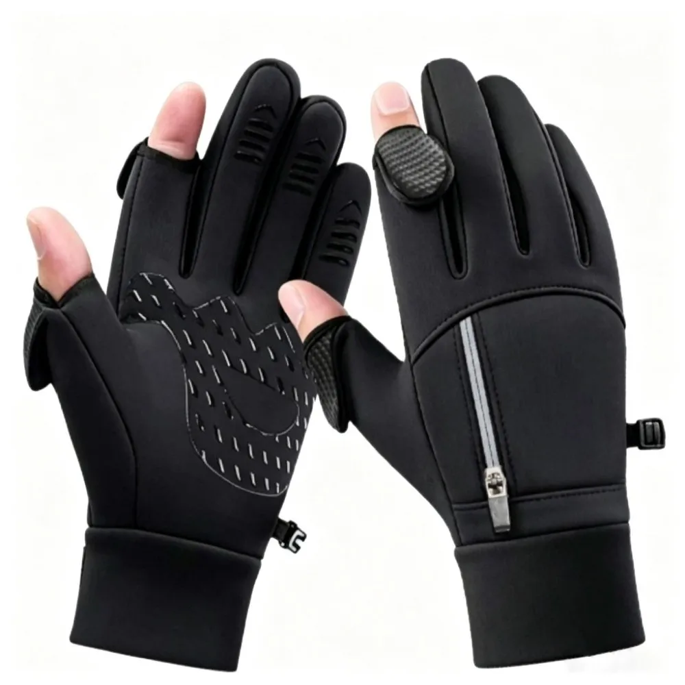 Zipper Pocket Winter Warm Gloves Unisex Storage Design Outdoor Sports Gloves Touch Screen Compatible Warm Lining