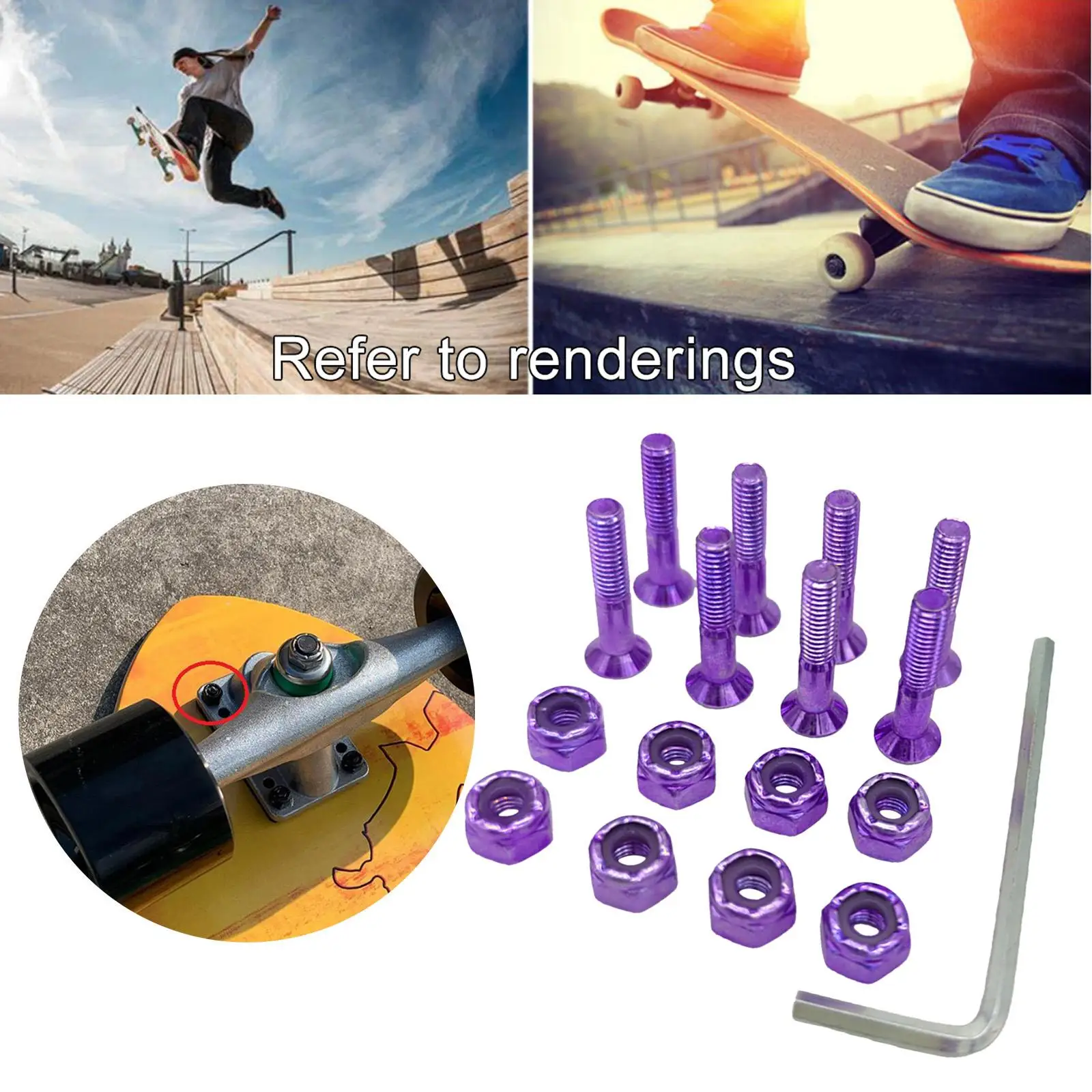 Aksesori pengganti Skateboard Set sekrup Longboard 2x8 Pcs ungu