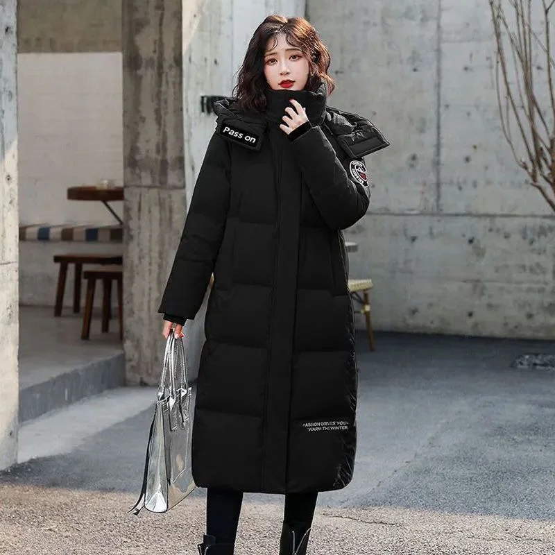 2023 New Women Down Jacket Winter Coat Female Thin Thicken Knee Length Parkas White Duck Down Outwear Loose Overcoat