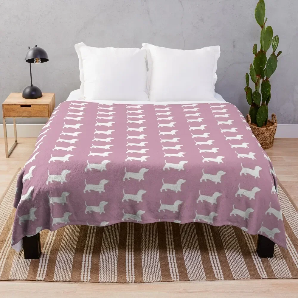 Plain Dusty Pink With Daschund Silhouette Throw Blanket Hair Decorative Sofa Decorative Beds Blankets