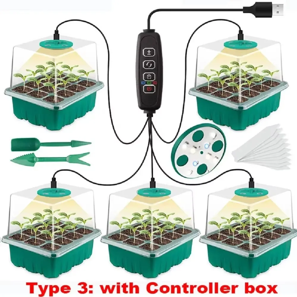 2025 12-hole Full Spectrum LED Growing Lamp Seed Starter Trays Greenhouse for Indoor Plant Germinating Intelligent Control Hot