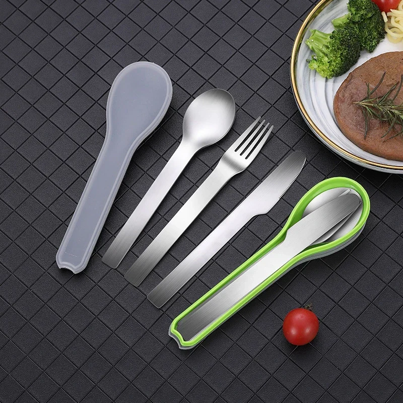 Tableware Dinner Knife Fork Spoon Travel Utensils Set Stainless Steel Cutlery Set Flatware Set with Case Reusable Portable Box