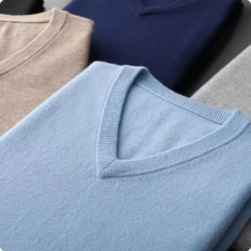 

Autumn/Winter Cashmere Sweater V-neck Pullovers Men's Loose Oversized Knitted Shirt New Korean Homme Hiver Top 3XL
