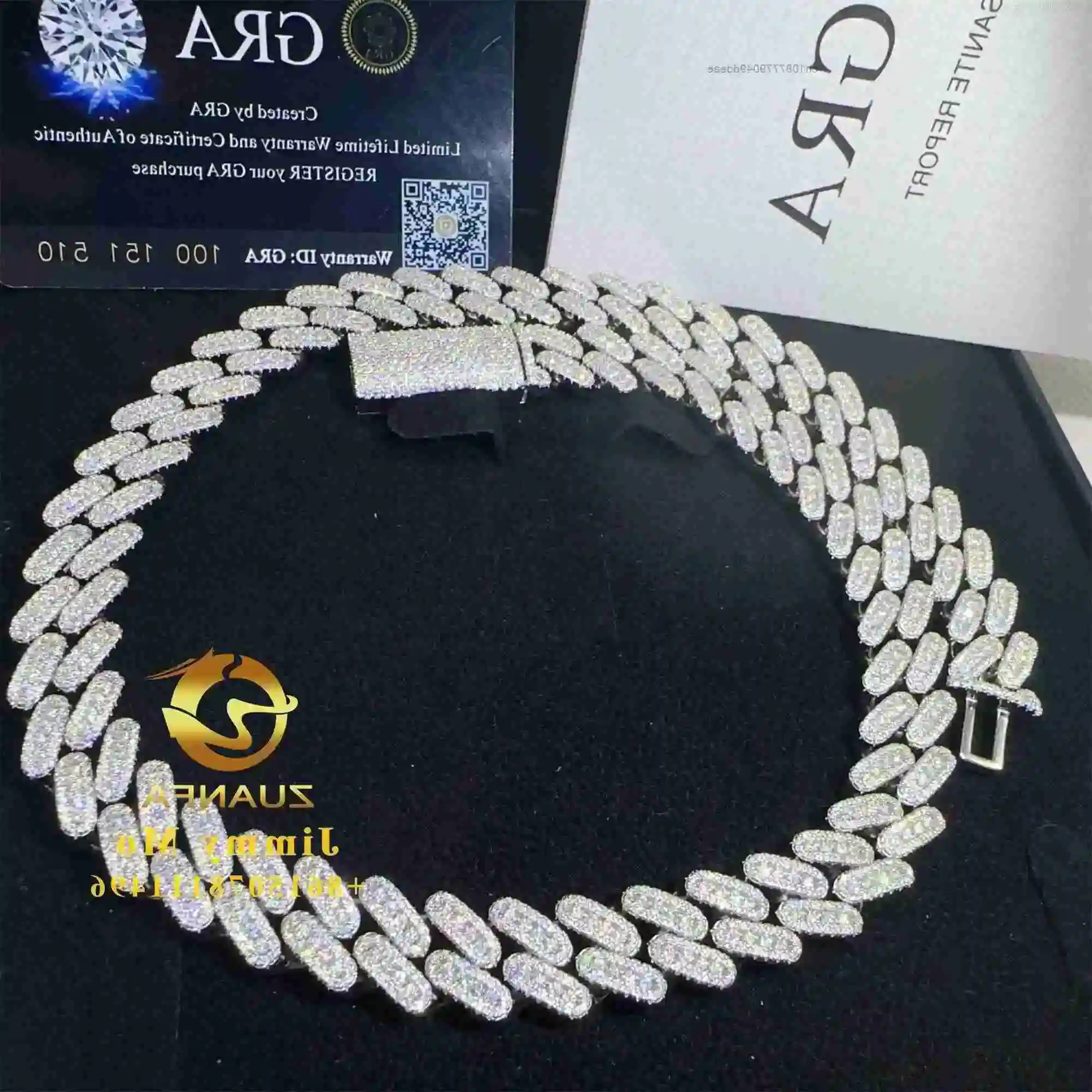 

16mm White Gold Plated S925 Silver Iced Out Jewelry Hip Hop VVS1 Moissanite Diamond Cuban Link Chain