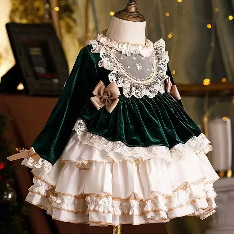 New Girl Velvet Lace Lolita Princess Dress Infant Toddler Child Vintage Elegant Bow Tutu Vestido Christmas Baby Clothes 1-12Y