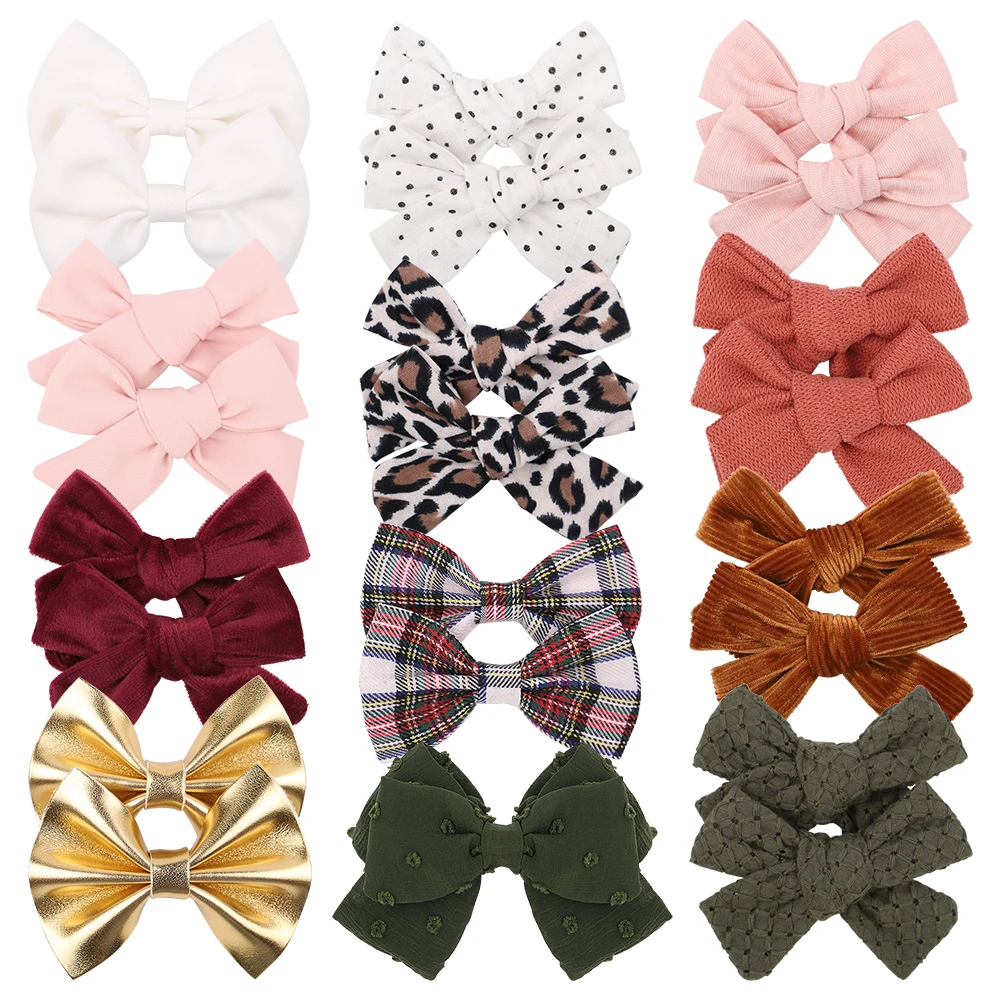 2PCS/Lot Retro Classic Corduroy Cotton Hair Bow For Girl Hair Clip Boutique Barrette Handmade Hairpin Cute Kids Hair Accessories