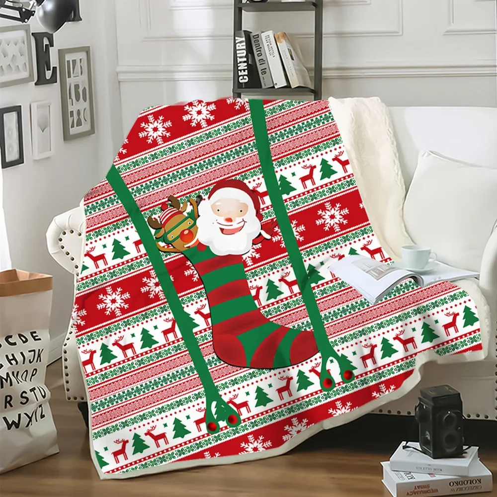 CLOOCL Merry Christmas Santa Claus Stocking Blanket 3D Print Christmas Quilt Hiking Picnic Travel Throw Blanket Sherpa Blanket